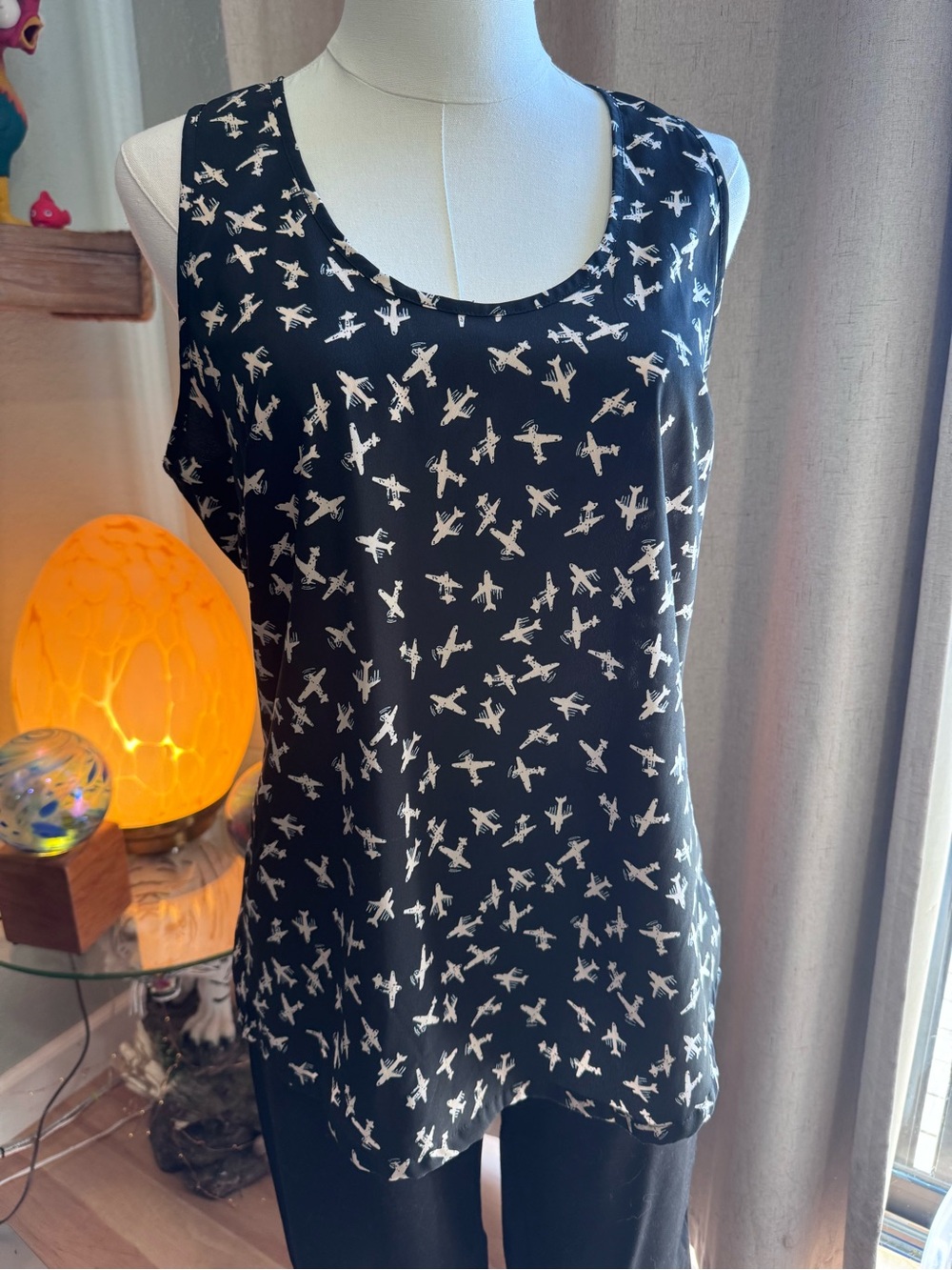 Banana Republic Black Tank Top with White Airplane Print